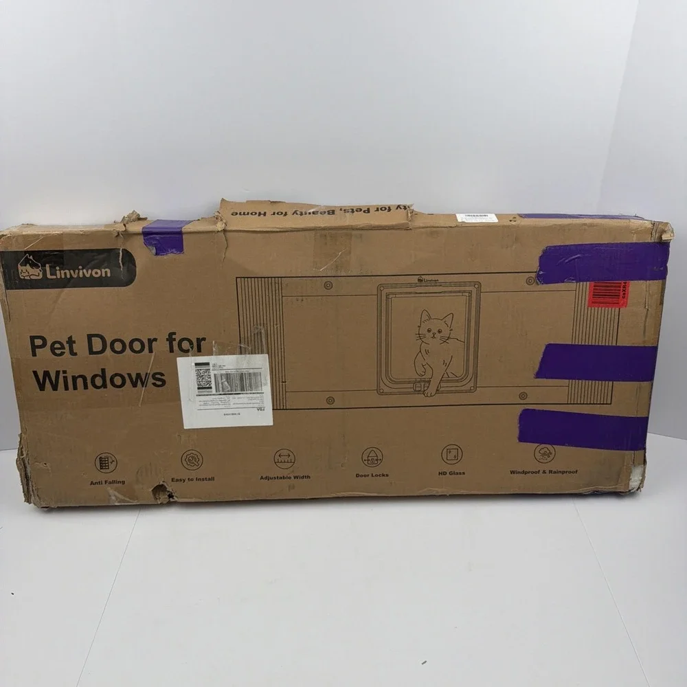 Linvivon Cat Window Door Insert Adjustable 31-36in Magnetic 4 Lock Modes NOB